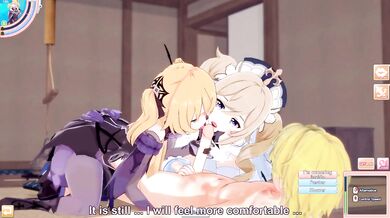 Destroyed Gushing Fischl Barbara Threesome Blonde Guy Hentai Game
