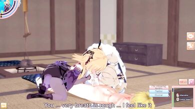 Destroyed Gushing Fischl Barbara Threesome Blonde Guy Hentai Game