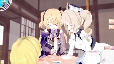 Destroyed Gushing Fischl Barbara Threesome Blonde Guy Hentai Game