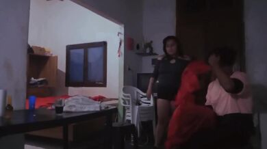 Rough Sex Between Friends Sharing a Bed and Laughter Gushing Drinks