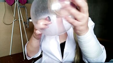 Nurse MILF BBW mom shows how to make a vagina from a condom for cum jerk off instruction