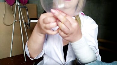 Nurse MILF BBW mom shows how to make a vagina from a condom for cum jerk off instruction