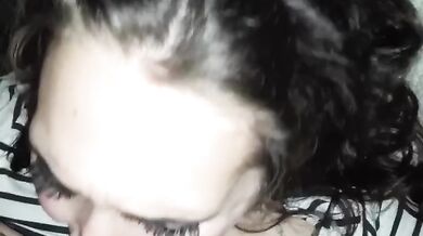 Brunette Green Eyes Deepthroat Moans Working Hard to Swallow Cumshot
