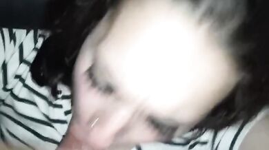 Brunette Green Eyes Deepthroat Moans Working Hard to Swallow Cumshot