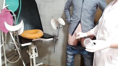 Chubby BBW MILF Nurse in Fake Hospital Clinic Gushes Big Cumshot on Young Male Patient
