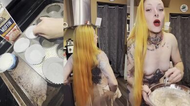 Tattooed Amateur Bakes Naked Muffins While Hot Lingerie Shakes Her Small Ass and Nipples