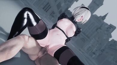 Nier Automata 2B Destroyed Sasuke Gushing Pussy Licking HD Hentai
