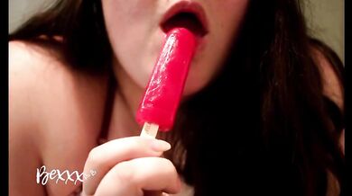 Milf cools off with ice pop huge tits chubby bbw fetish