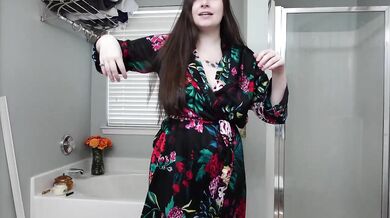 Silk Robe Try On Haul Destroyed By Big Tits Natural Boobs