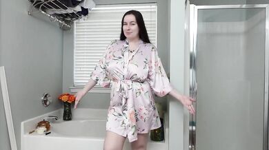 Silk Robe Try On Haul Destroyed By Big Tits Natural Boobs