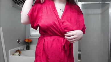 Silk Robe Try On Haul Destroyed By Big Tits Natural Boobs