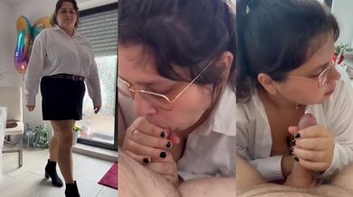 Office secretary in stockings slurping dick and choking on cum
