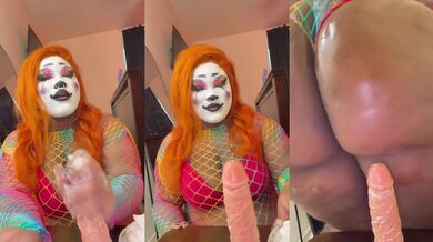 Ebony BBW Clown Goths Solo Dildo Grinds Big Ass Gushing