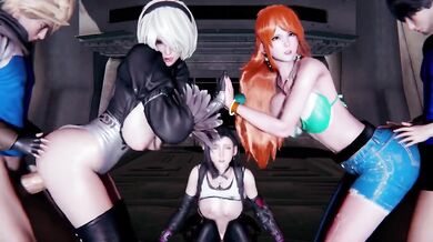 Tifa Nami 2B Multiplayer Sex Exclusive Cosplay Hentai 3D Animation Clothed 6some Group Chubby Big Tits Big Ass Orgy Cumshot Female Orgasm HD Porn Verified