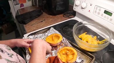 Sexy Mature Granny Bakes Pumpkin Pie In Kitchen