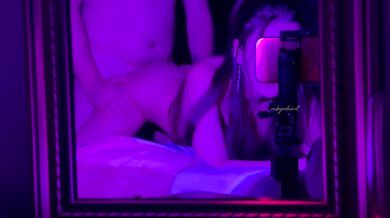Mirror fuck destroyed me as petite brunette moans in doggy style with bouncing boobs