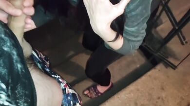 Risky Public Blowjob Double Sloppy Gushing Treason Friend Leggings Leak Entrance