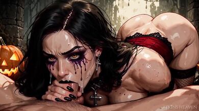 Gothic Girl Gives A POV Blowjob And Chokes On Big Dick Cumshots