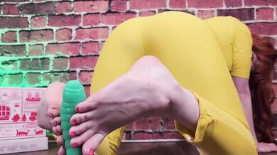 April O'Neil Footjob Destroyed Gushing Soles with Monster Dildo
