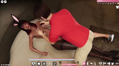 Rebellious dark skin bunny girl in black stockings destroyed from behind with big tits creampie