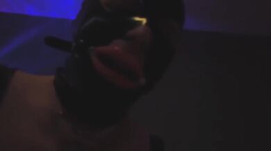 Hooded Marked Sissy Trying to Force a Large Dildo in and Failing Miserably