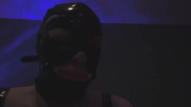 Hooded Marked Sissy Trying to Force a Large Dildo in and Failing Miserably