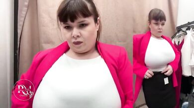 Office Outfit Try-On Destroyed By Big Chest Gushing Choked