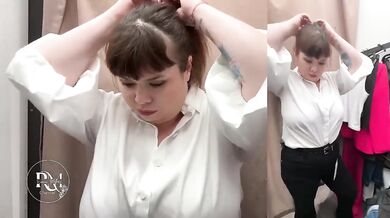 Office Outfit Try-On Destroyed By Big Chest Gushing Choked
