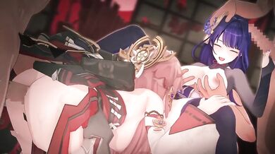 Raiden Shogun and Yae Miko Destroyed in Genshin Impact Hentai Orgy