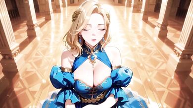 Crowned Queen Blonde Blue Gown Red Carpet Kneeling Regal Tease Destroyed Gushing