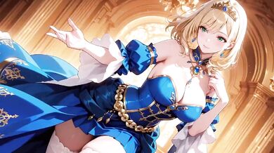 Crowned Queen Blonde Blue Gown Red Carpet Kneeling Regal Tease Destroyed Gushing