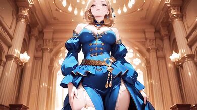 Crowned Queen Blonde Blue Gown Red Carpet Kneeling Regal Tease Destroyed Gushing