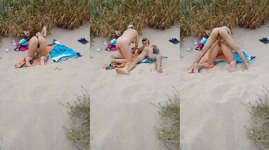 Two friends fucking on the beach destroyed by milf big tits and big penis