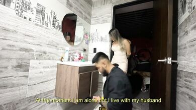 Lucky day for the plumber. He finds me in a short dress and very horny. I swallow his cum!