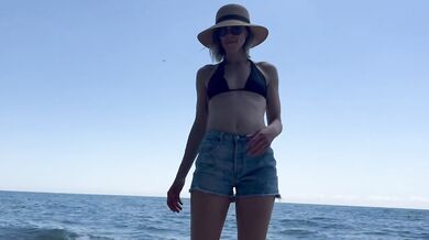 Wife fucks husband and his friend on public beach and gets double creampie / Sloppy seconds