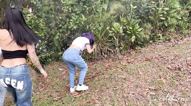 Horny friends undress me in public to see my ass, tits and pussy