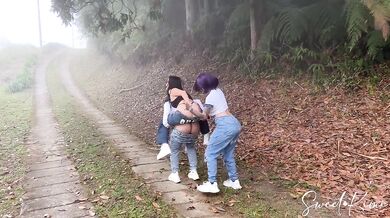 Horny friends undress me in public to see my ass, tits and pussy