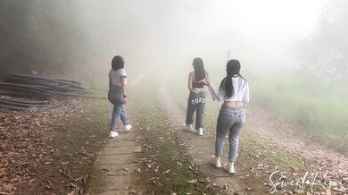 Horny friends undress me in public to see my ass, tits and pussy