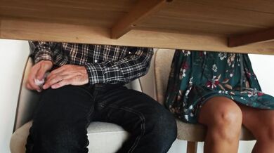 My best friend's wife gives me a handjob in a restaurant and I cum intensely with my huge hard cock