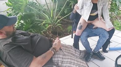 Cuckold jerking off while my friend fucks my wife