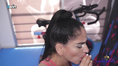 Busty Milf has hot sex with her son's best friend and lets him cum on her tits in a gym in Medellin