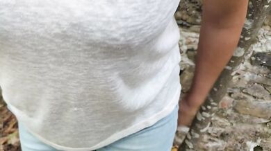Unfaithful Married MILF Wife Hungry Blowjob in Forest with Hubbys Best Friend