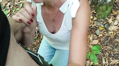 Unfaithful Married MILF Wife Hungry Blowjob in Forest with Hubbys Best Friend