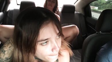 whore can't stand it and pleasures her pussy in an uber with a strap-on