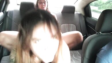 whore can't stand it and pleasures her pussy in an uber with a strap-on