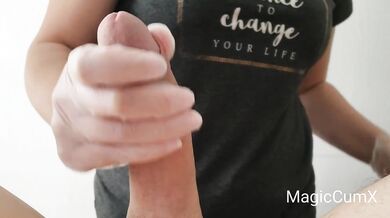 I JERK OFF MY BEST FRIEND'S HARD COCK WITH GLOVES
