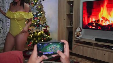 MERRY CHRISTMAS! Horny girl rides her friend's cock - JENIFER PLAY