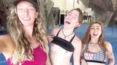 Sexy Rock Climber Girls Flashing Their Natural Tits at the Climbing Gym