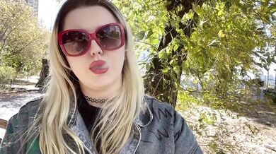 Beautiful Slavic Blonde Goddess Smoking Cigarette Outdoors In A Pretty Fall Landscape Destroyed Gushing Choked