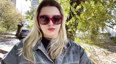 Beautiful Slavic Blonde Goddess Smoking Cigarette Outdoors In A Pretty Fall Landscape Destroyed Gushing Choked
